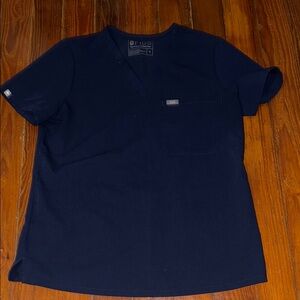 Figs Blue Short Sleeve Tee Classic Crew Neck
